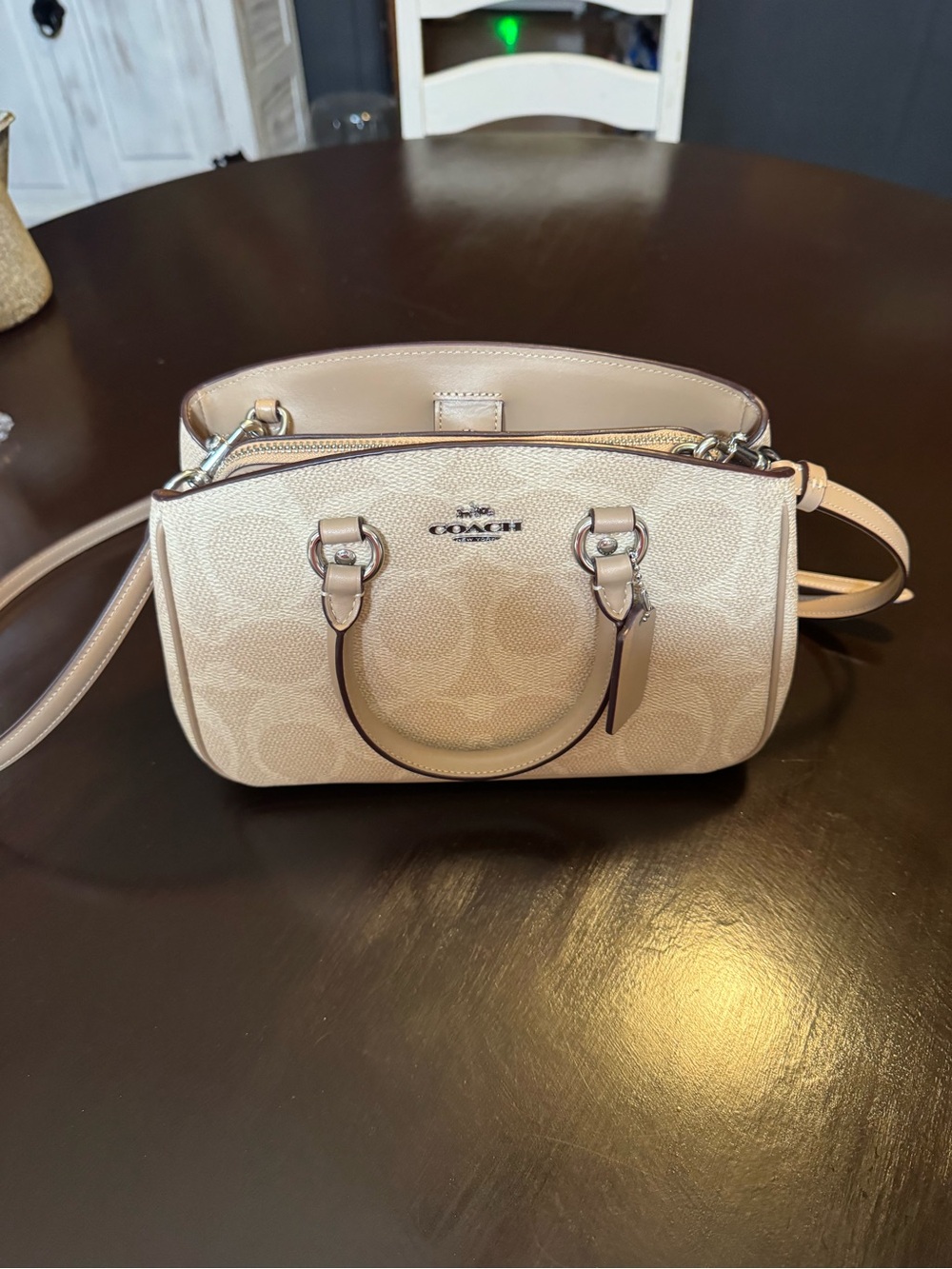 Coach Beige Signature Canvas Satchel with Dual Handles